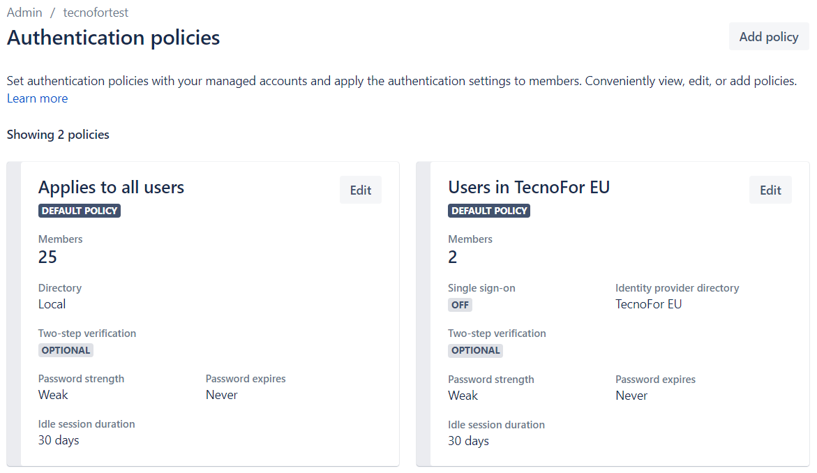 Authentication policies