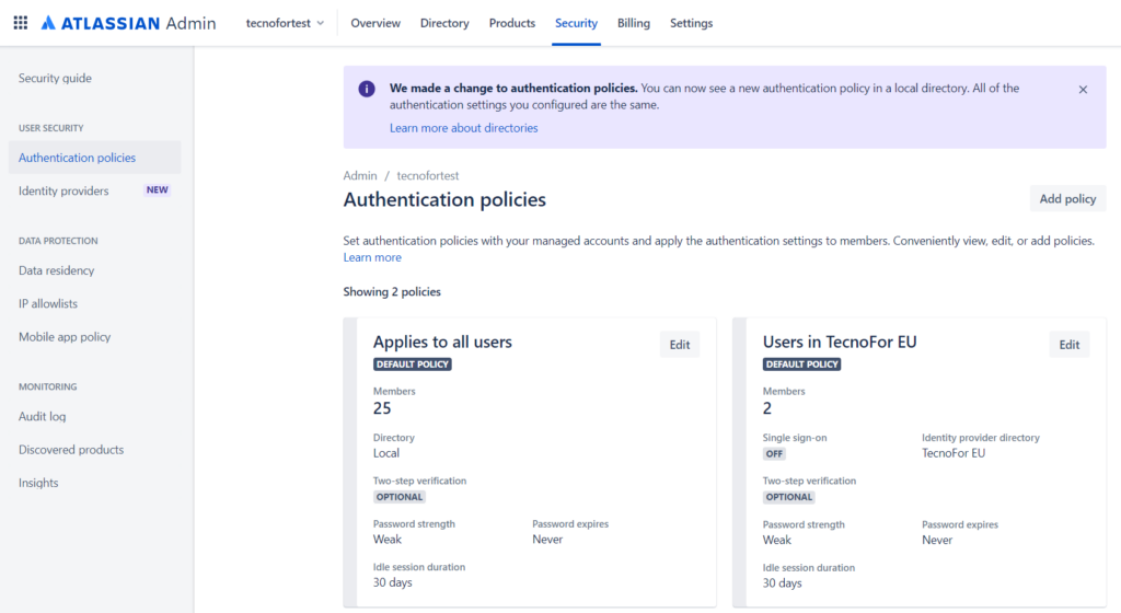 Authentication policies