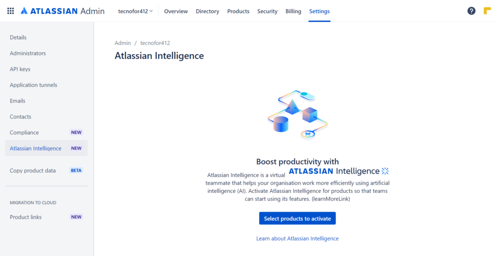 Atlassian Intelligence menu