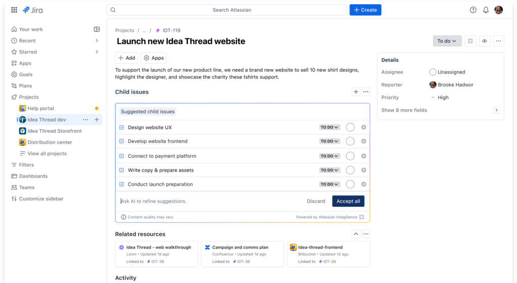 Atlassian Intelligence + Jira