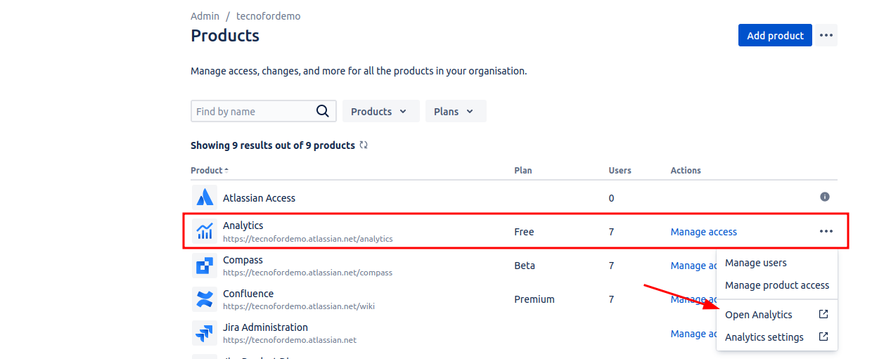 Open product Atlassian Analytics